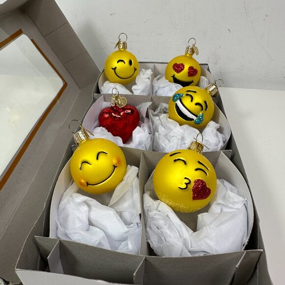 Old World Christmas Mini Emoji Glass Christmas Ornament SET Of 6 - Picture 5 of 9
